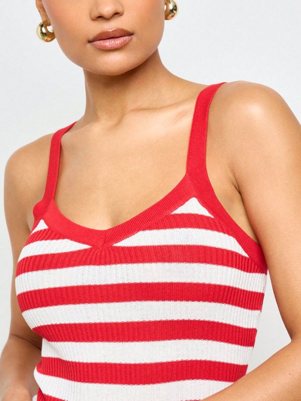Universal Thread Red and White Striped Ribbed Camisole
